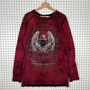 Affliction Long Sleeve Thermal Shirt Sz Large Black Red Goth Y2K Cross Live Fast